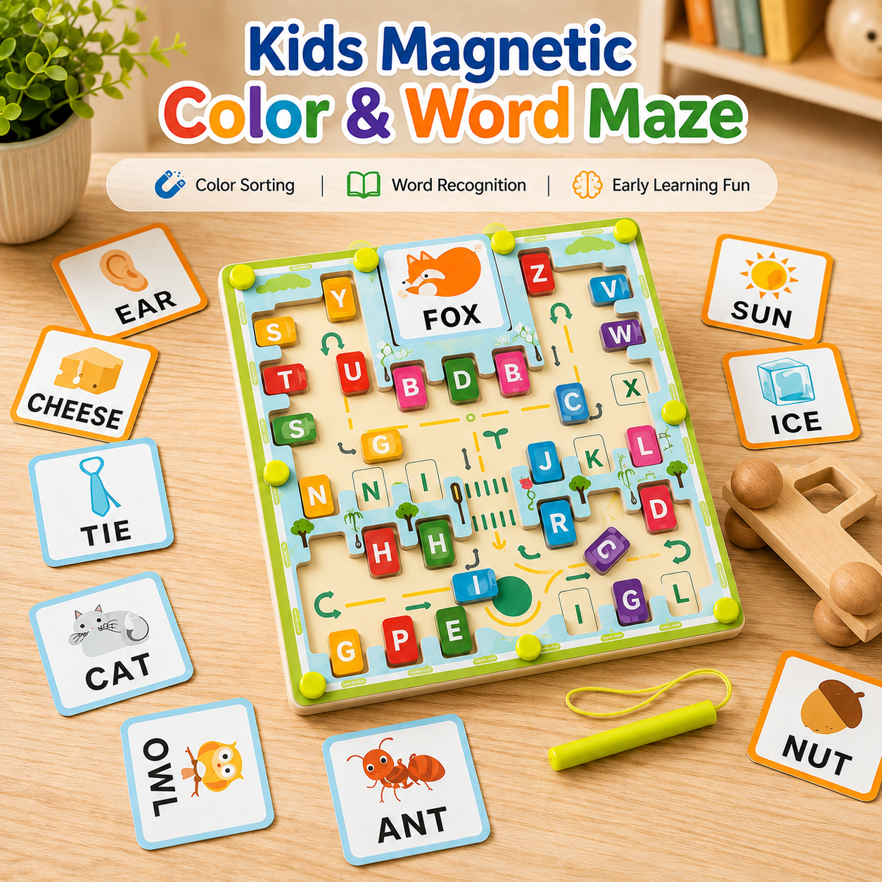 Kids Magnetic Color & Word Maze Wooden Puzzle