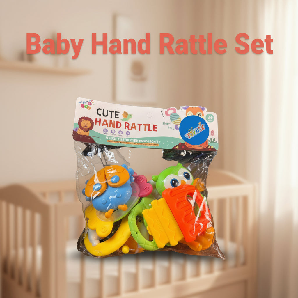 Cute Hand Baby Rattle & Teether Set
