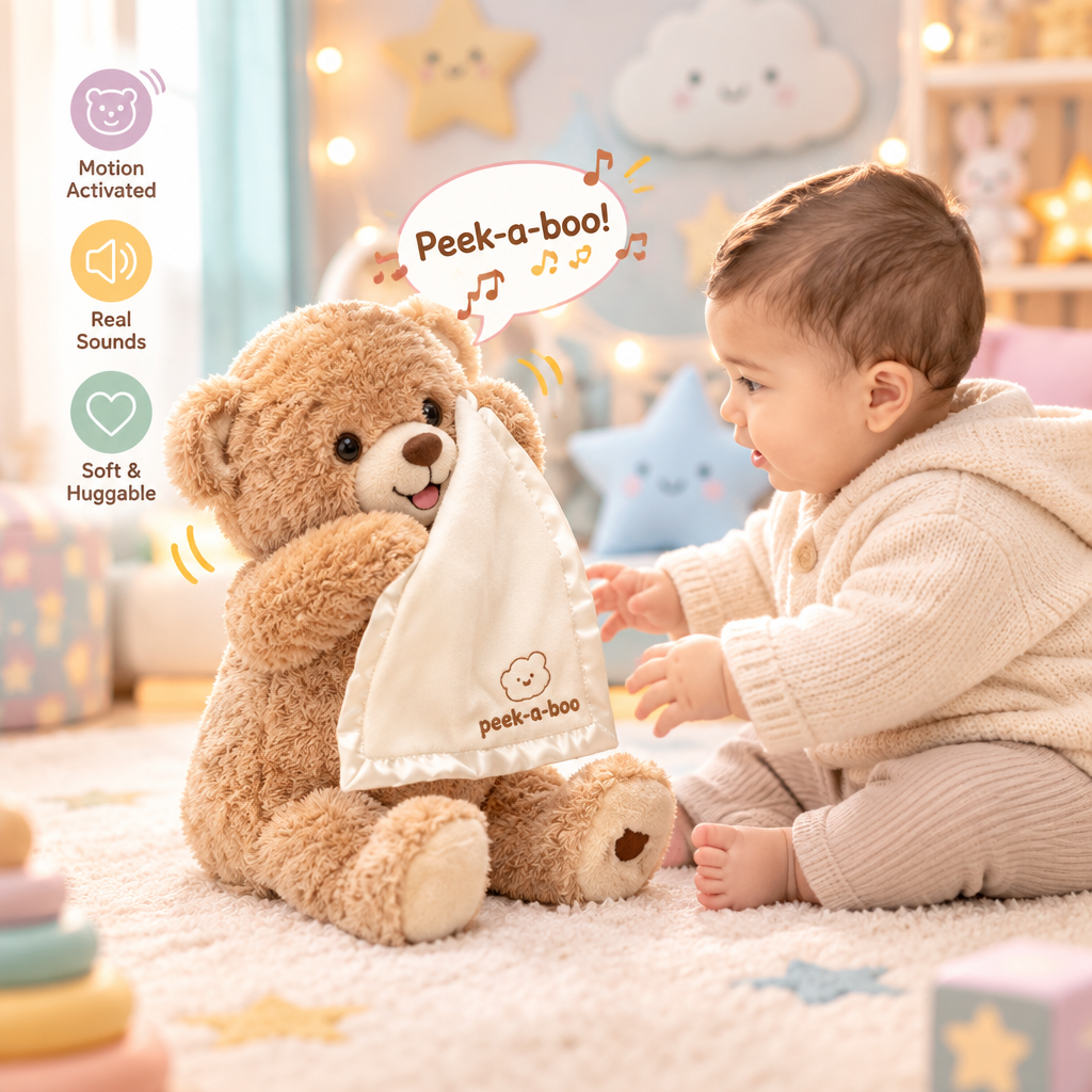 Peek - A - Boo Teddy Bear Toy With Motion & Sound For Kids - Toynix