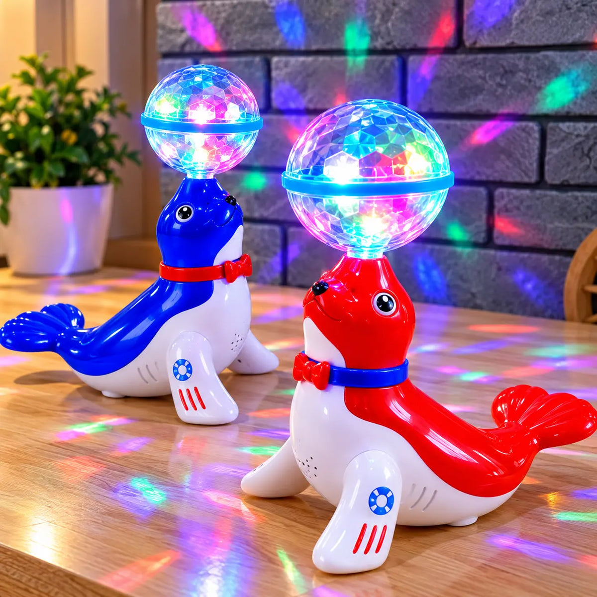 Interactive Sea Lion Toy with colorful light-up ball, music and 360-degree rotating movement