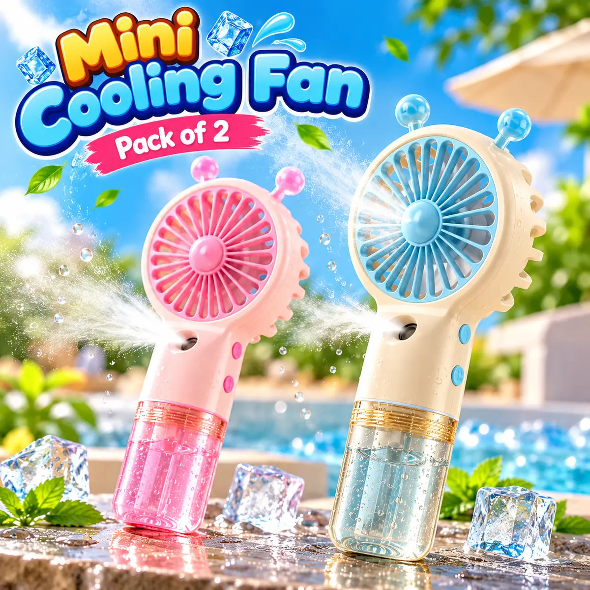 Spray Mini Rechargeable Cooling Fan with handheld mist spray for summer cooling