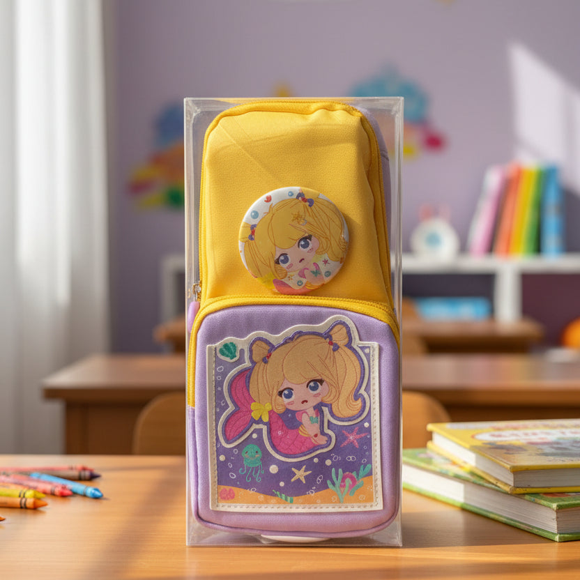 Beautiful Double Zip Stationary Pouch For Kids - Toynix.pk