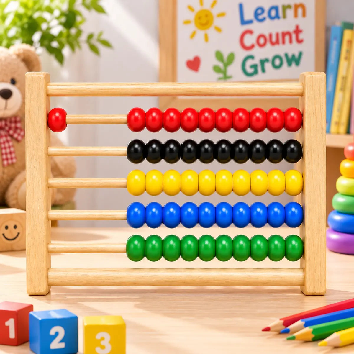 Wooden abacus counting colorful beads educational math learning toy for kids