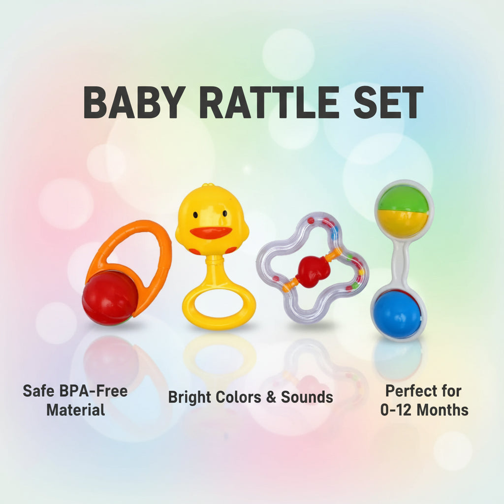 4 Pcs Baby Rattle Set – Colorful Hand Rattle Toys for Newborn & Infants (K225D22)