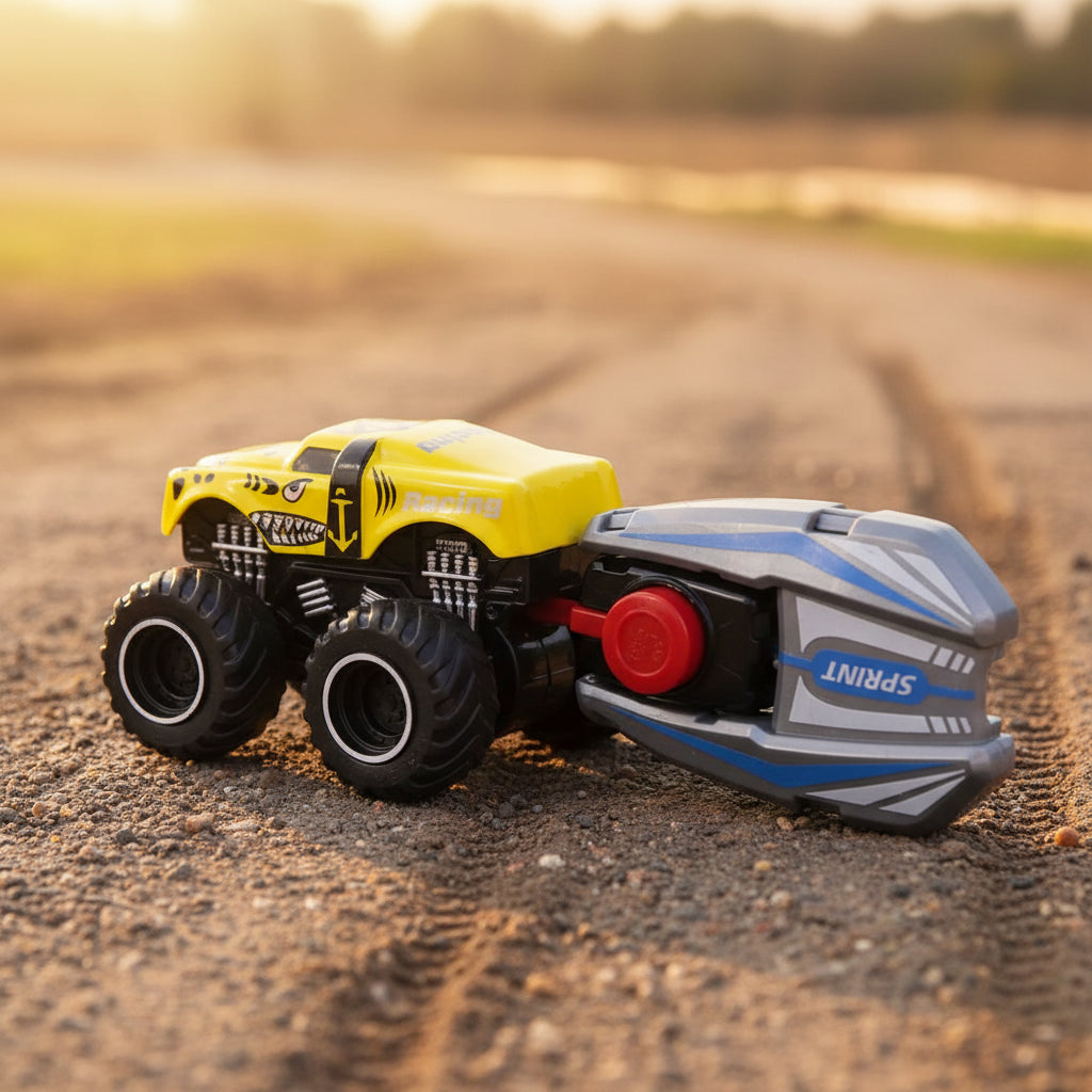 4 pcs monster jeep car set with speed launcher, kids racing toy cars