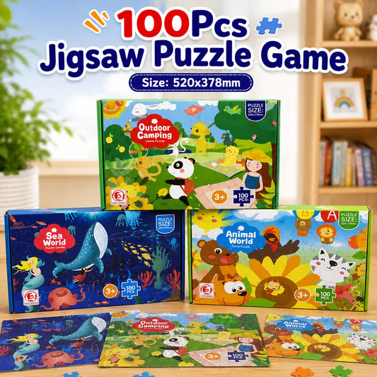 100 pieces educational puzzle game for kids animal world sea world outdoor camping puzzle