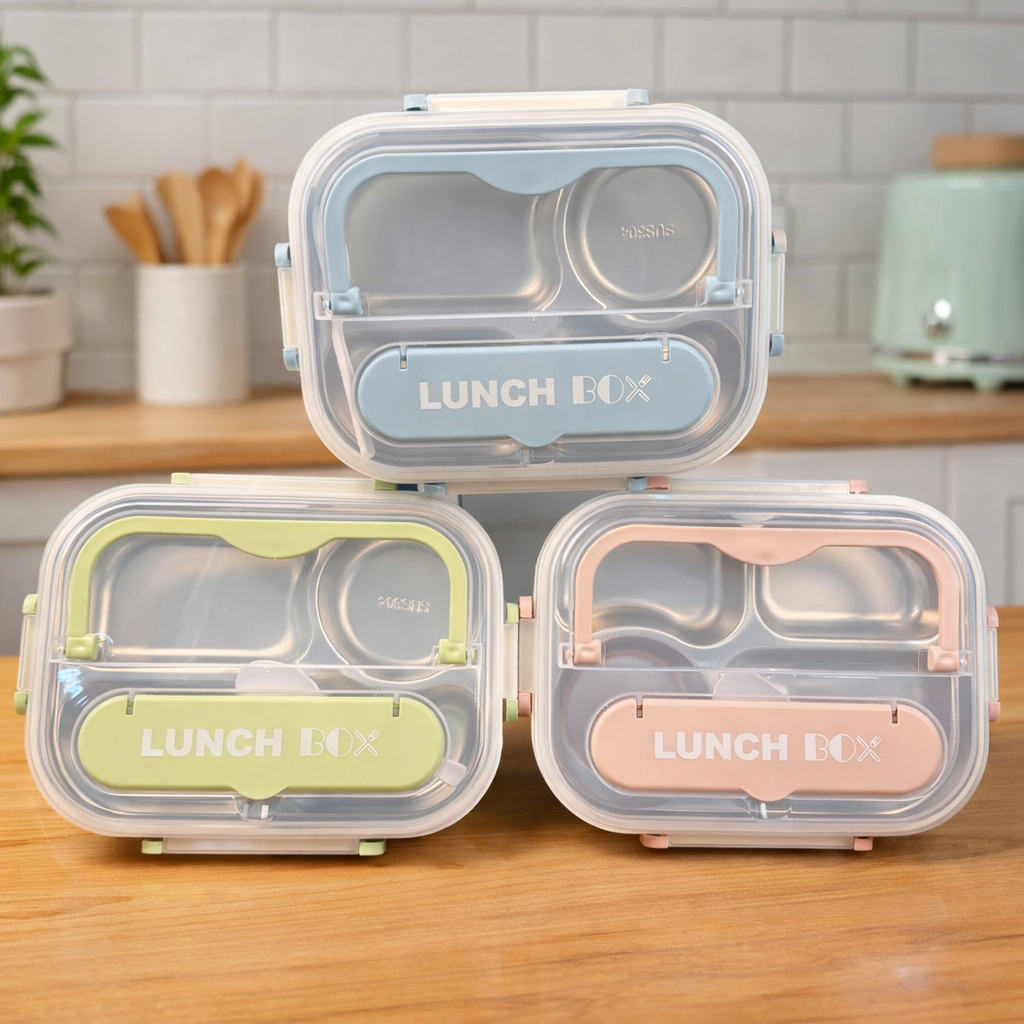 4 Compartment Stainless Steel Lunch Box (029-12)