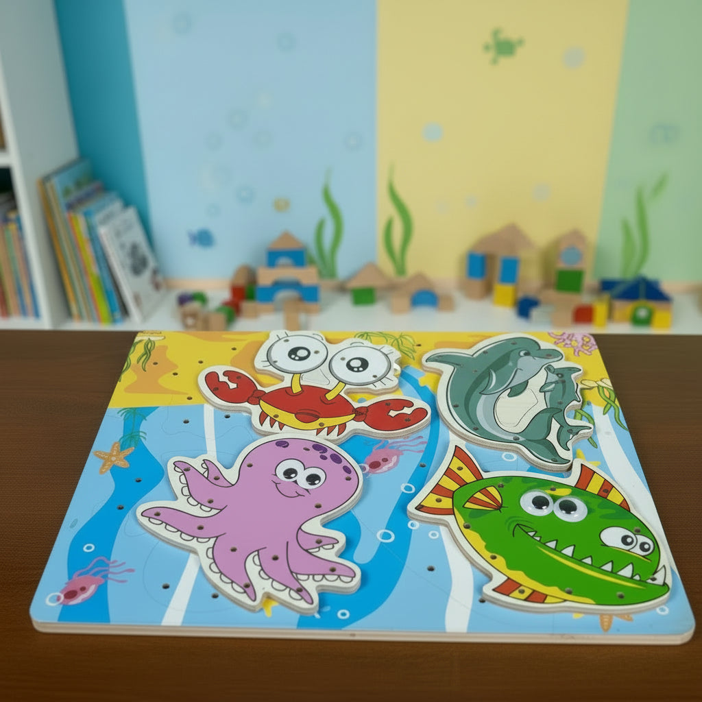 Wooden Animal Lacing Puzzle – Threading & Matching Toy for Kids (Random Animals) | 2025-34