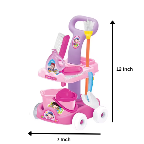 Mini Pretend Play Housekeeping Cleaning Trolley Set for Kids (666-86)