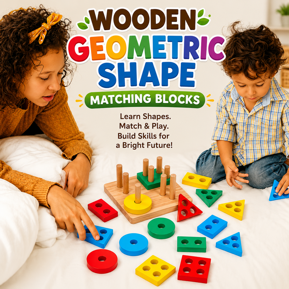 Wooden Geometric Shape Matching Blocks For Kids (2025-56)