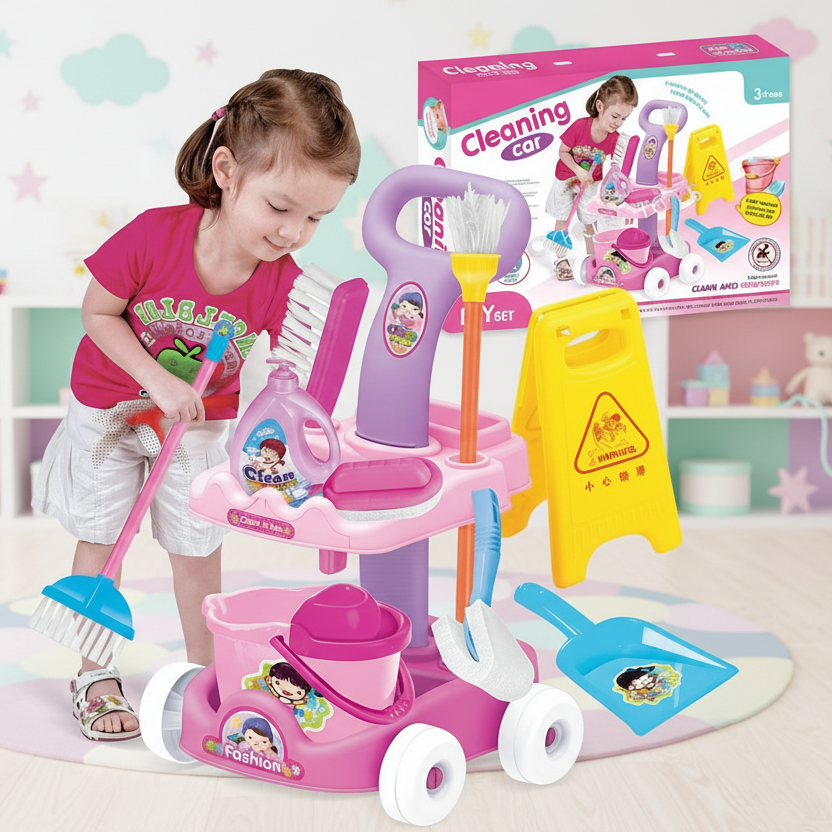 Mini Pretend Play Housekeeping Cleaning Trolley Set for Kids (666-86)