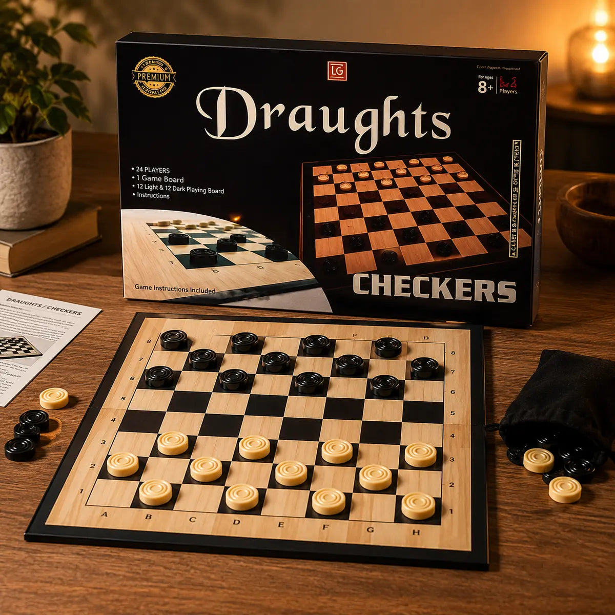 2 in 1 Chess & Draughts Wooden Board Game Set for Kids & Family (1258)
