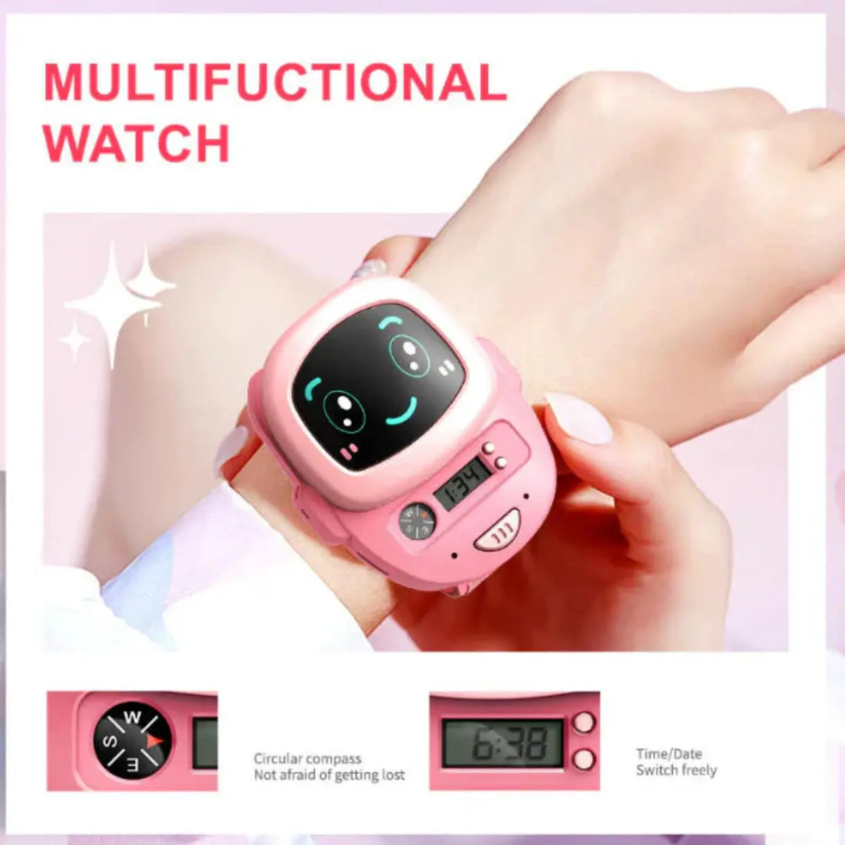 2-in-1 digital smart walkie-talkie watch for kids with rechargeable battery and built-in compass