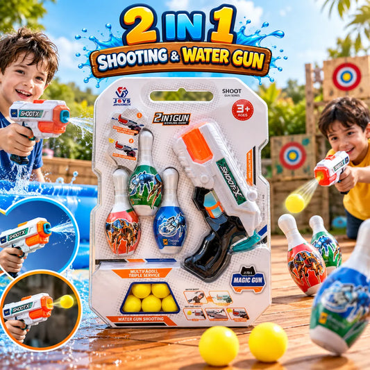Magic 2-in-1 shooting and water gun toy with foam balls for kids
