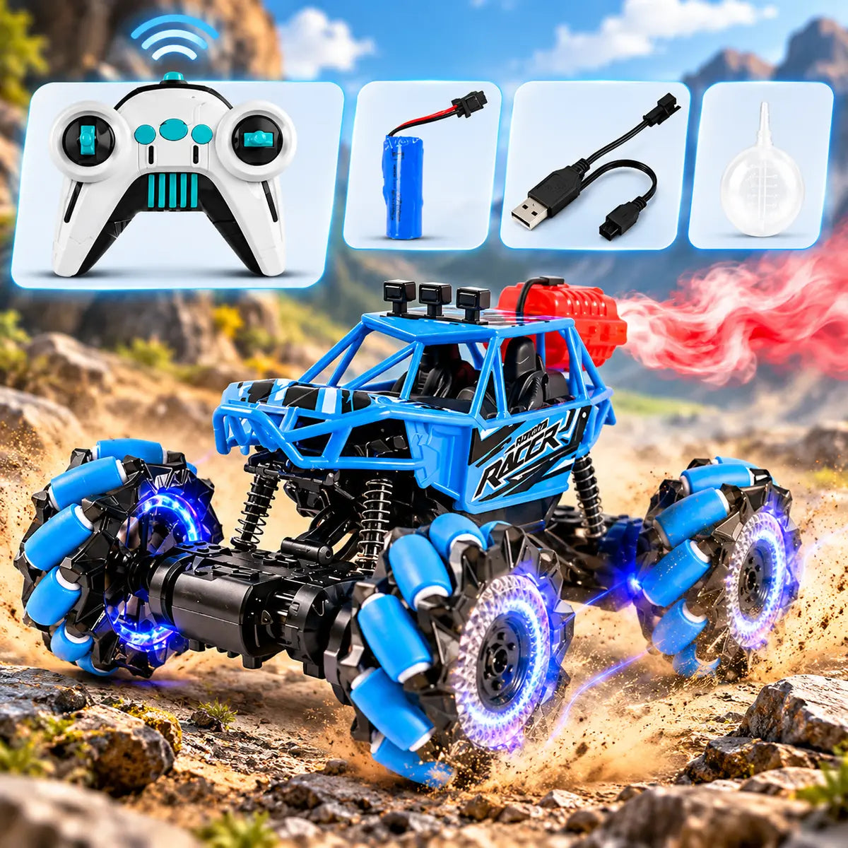 2.4GHz RC Stunt Climbing Truck with Smoke & LED Lights