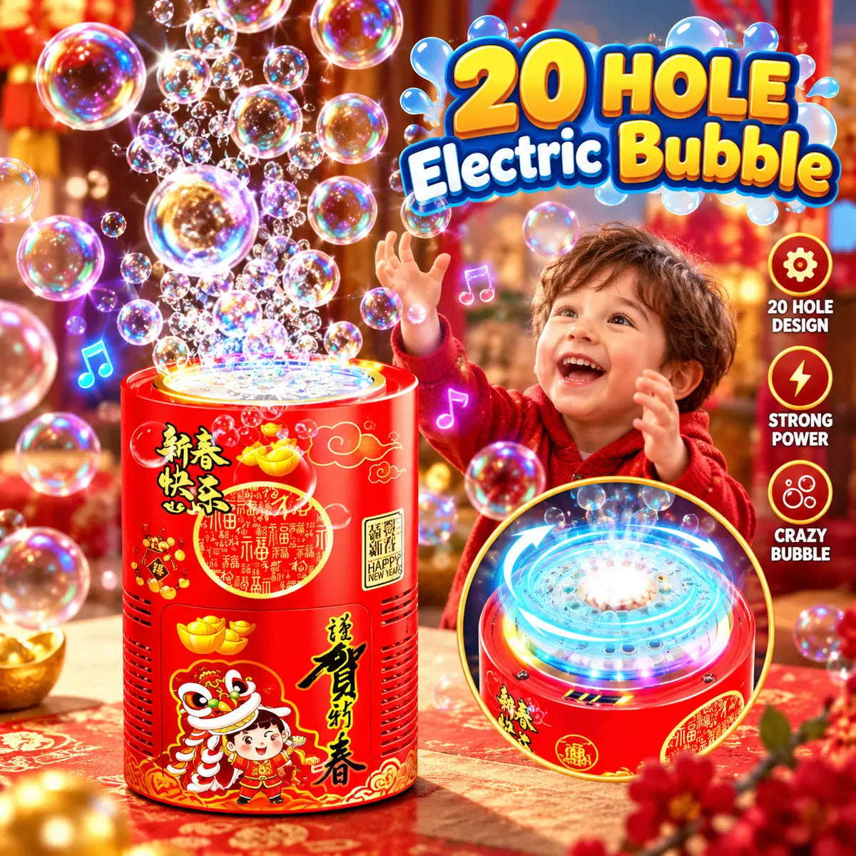 20 Hole Automatic Bubble Machine for Kids – LED Light Bubble Maker Toy (333-23)