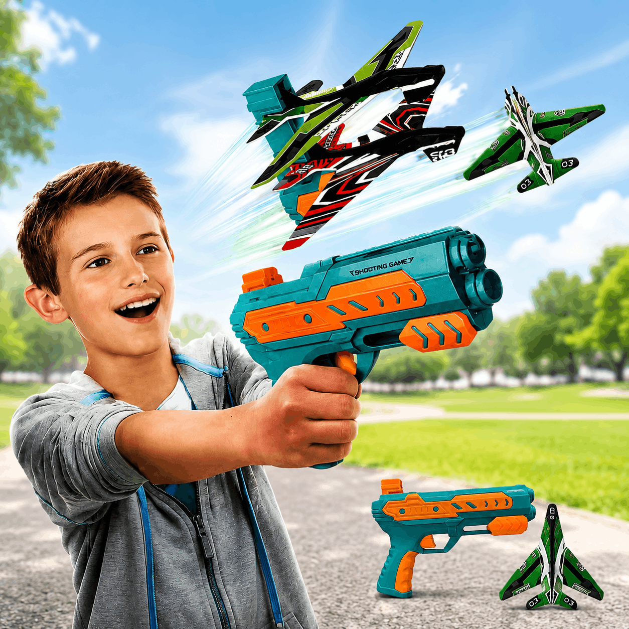 Air Battle 2-in-1 Plane Flying Launcher Gun Toy for Kids
