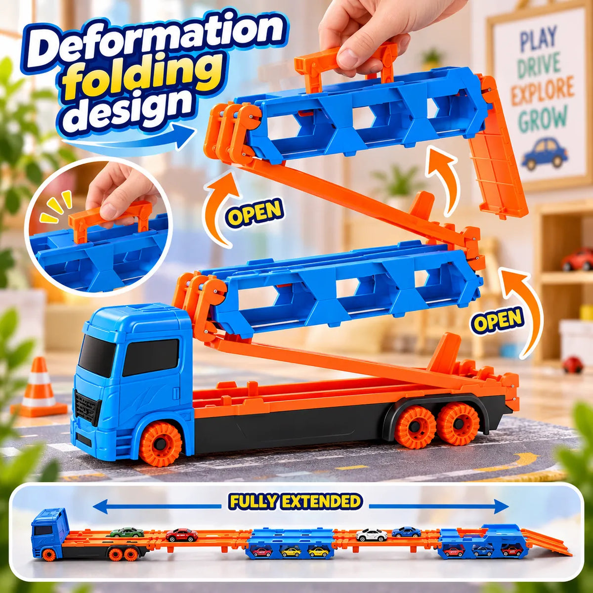 2-in-1 Transforming Truck Car Carrier Playset for Kids (MF-66888)