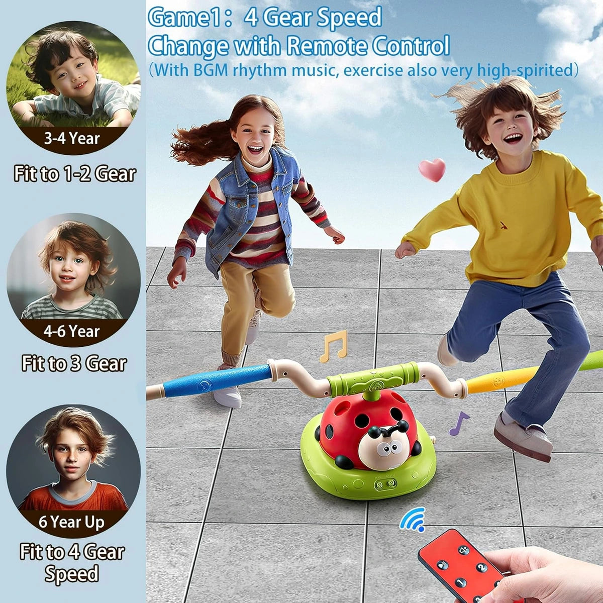 3-in-1 ladybug RC activity toy set with rotating jump bars and rocket launcher for kids