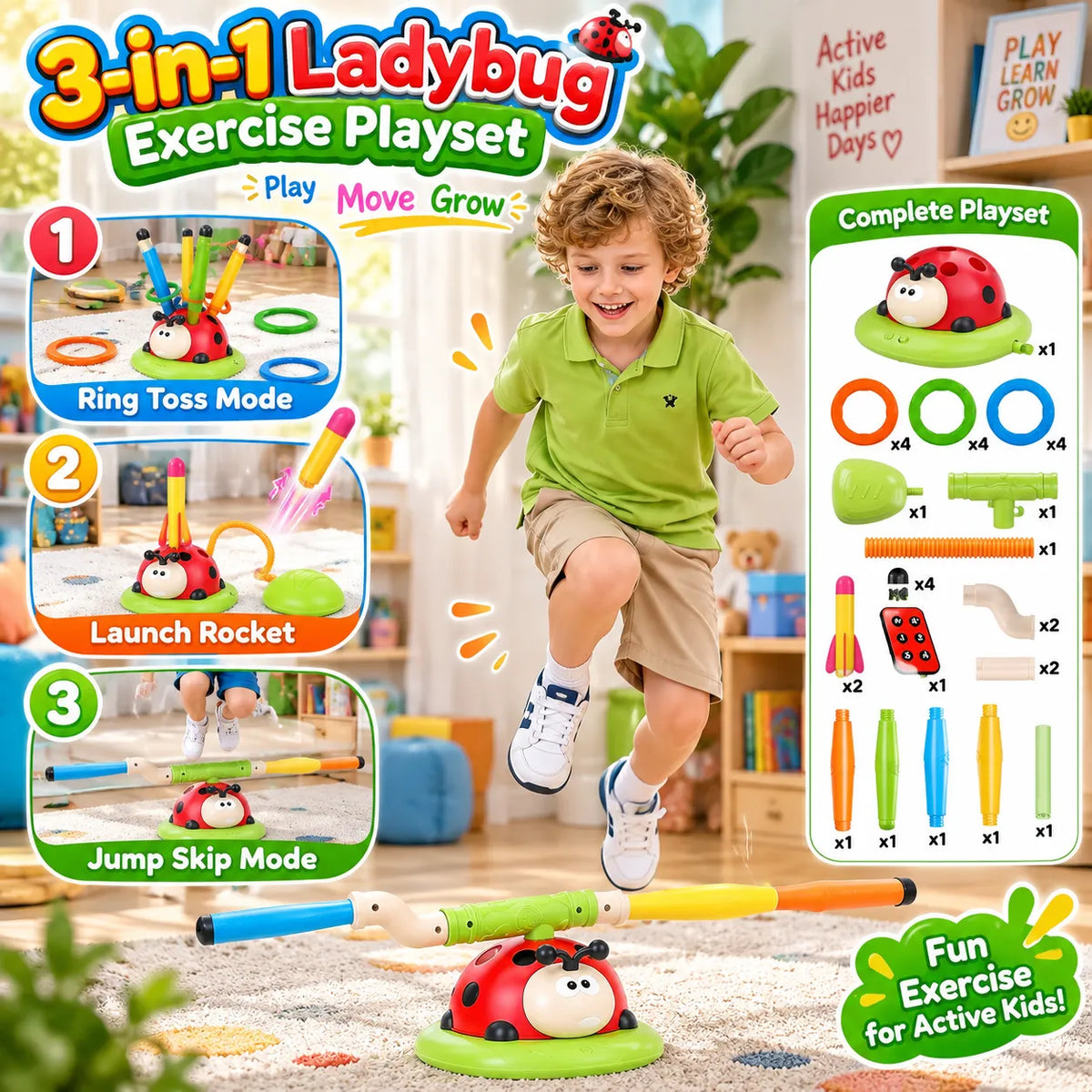3-in-1 Activity Toy Set Ladybug RC Sports with Rocket Launcher (296Y)
