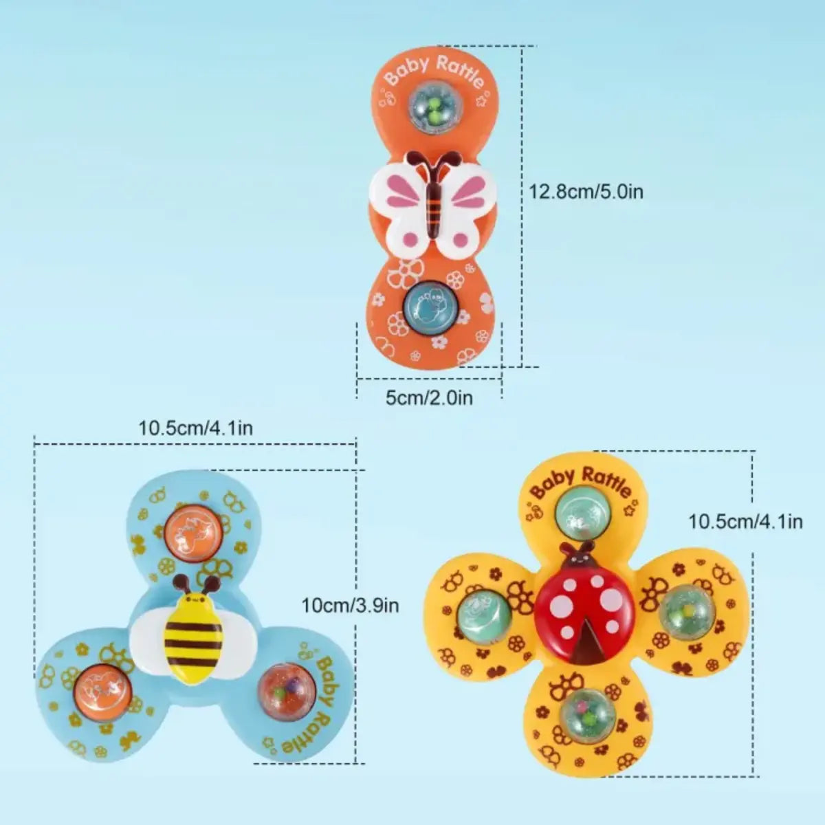 3 in 1 Baby Rattles Set with Suction Cup Spinner Toy