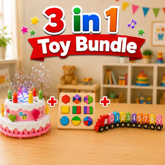 3-in-1 Kids Fun & Learning Toy Bundle with Bubble, Shape and Number Learning Toys