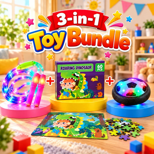 3-in-1 Active Play and Learning Toy Bundle with Scratch Art Airplane Launcher and Stomp Rocket
