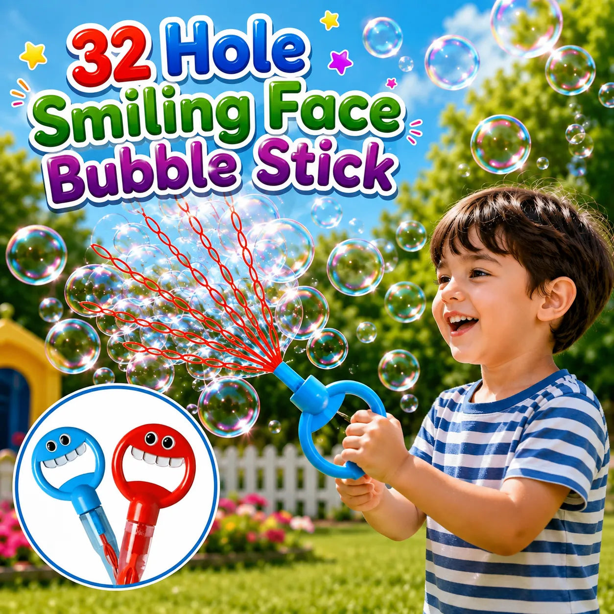 32 hole smiling face bubble stick for kids
