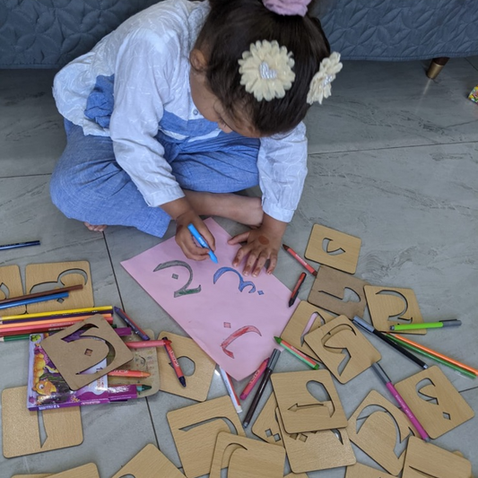 Puzzle Wooden Urdu, English Alphabet & Numbers Stencils Set