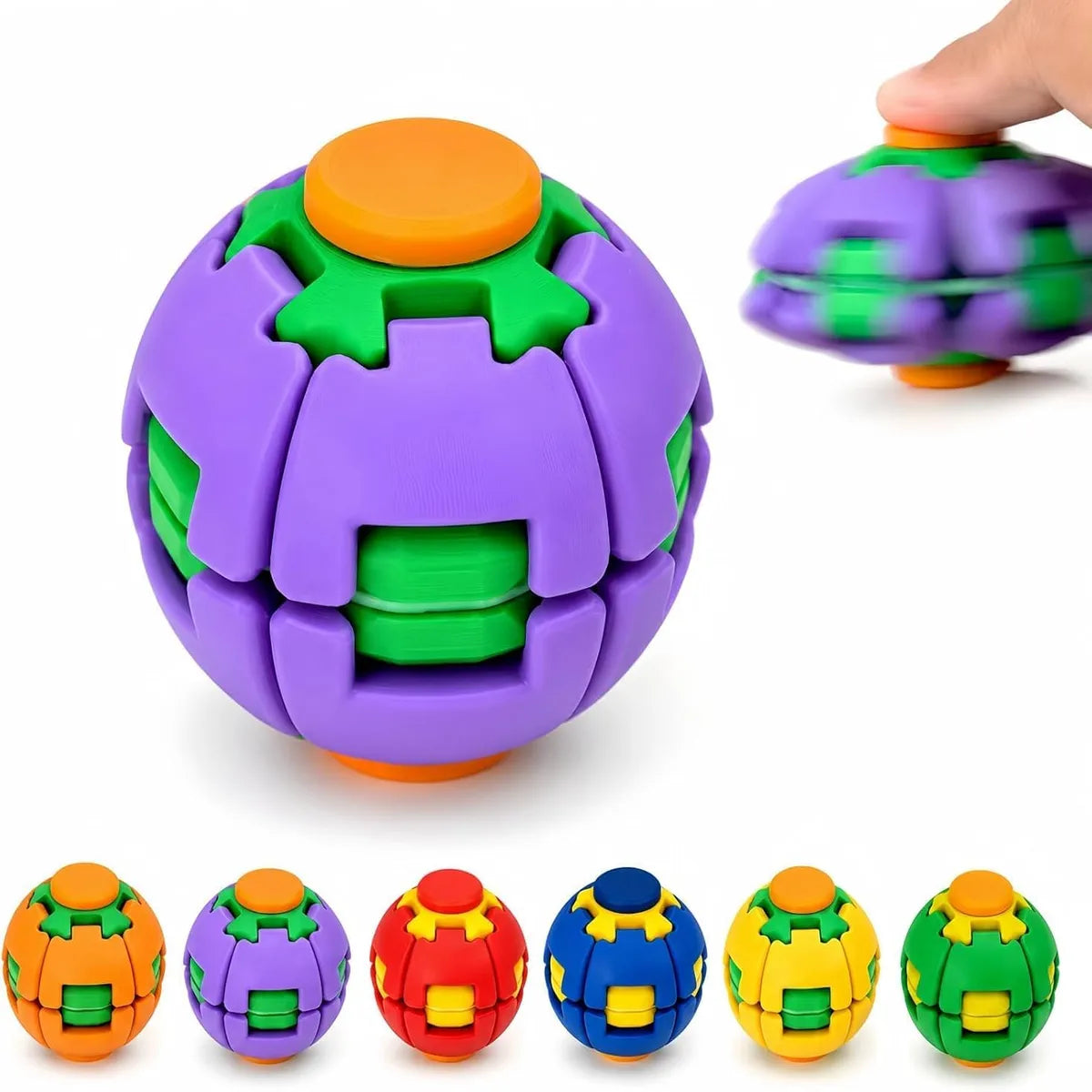 Colorful 3D Printed Stress Relief Spin Ball Press-to-Spin Sensory Fidget Toy for Kids and Adults