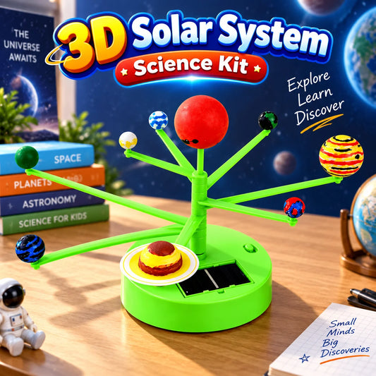 3D Solar System Science Kit for Kids with Colorful Planet Model and Solar Panel Base