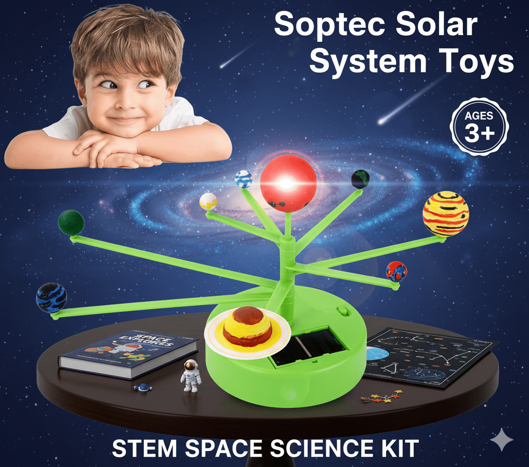 3D Solar System Science Kit for Kids with Colorful Planet Model and Solar Panel Base