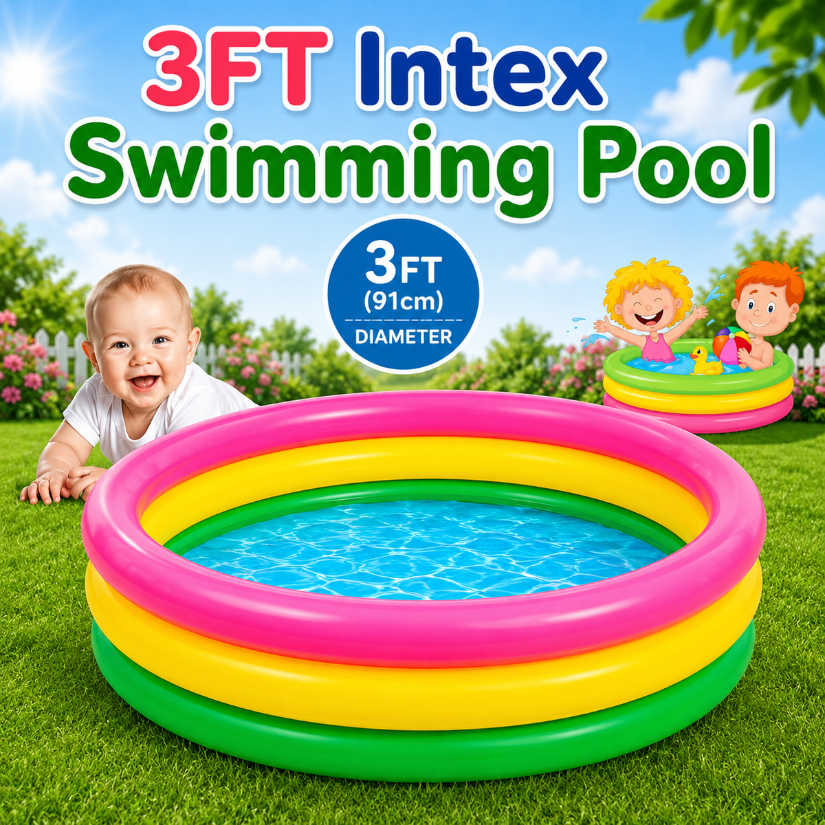 3 FT - Intex Rainbow Swimming Pool For Kids (58924)