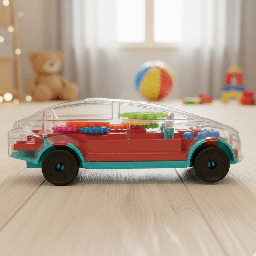Transparent Electric Toy Car with Lights, Music & Universal Gear