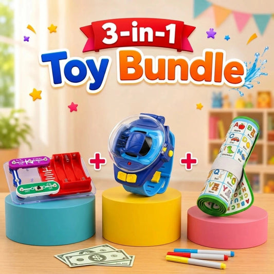 Kids 3 in 1 Toy Bundle with Washable Drawing Mat Money Detector Science Kit and RC Watch Car
