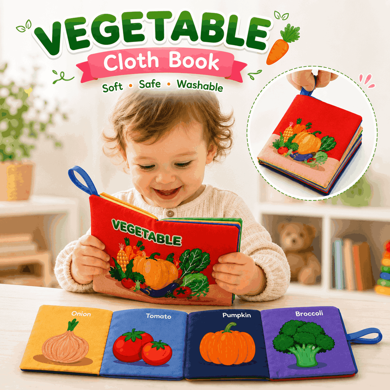 3D Early Education Cloth Book for Kids – Fruits,Animal and Vegetable Learning Book