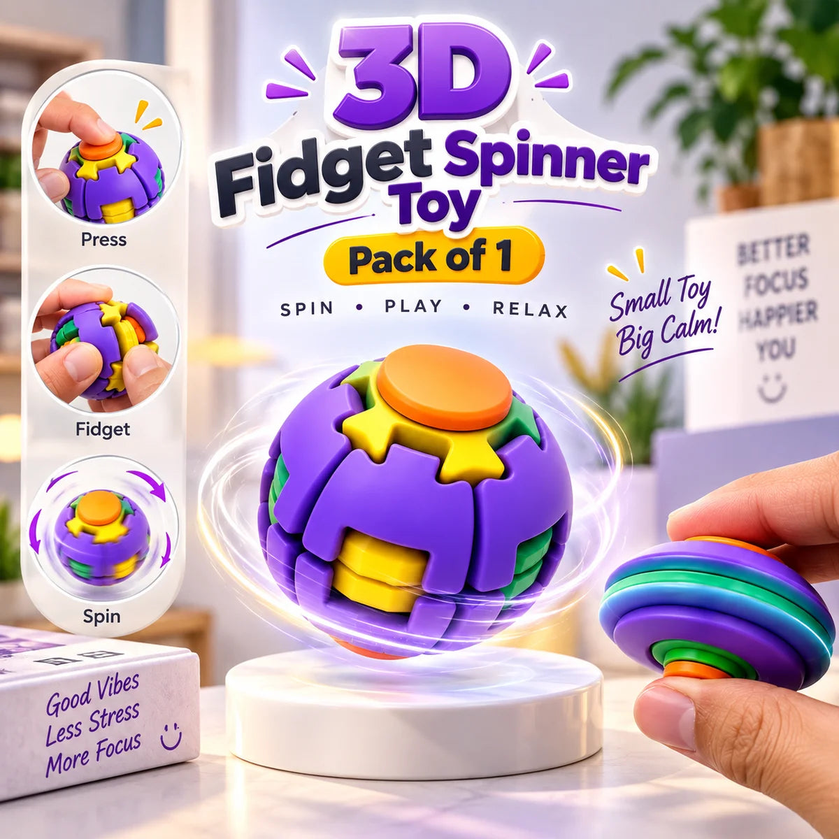 Colorful 3D Printed Press Fidget Spinner Ball (Random Color | 223)
