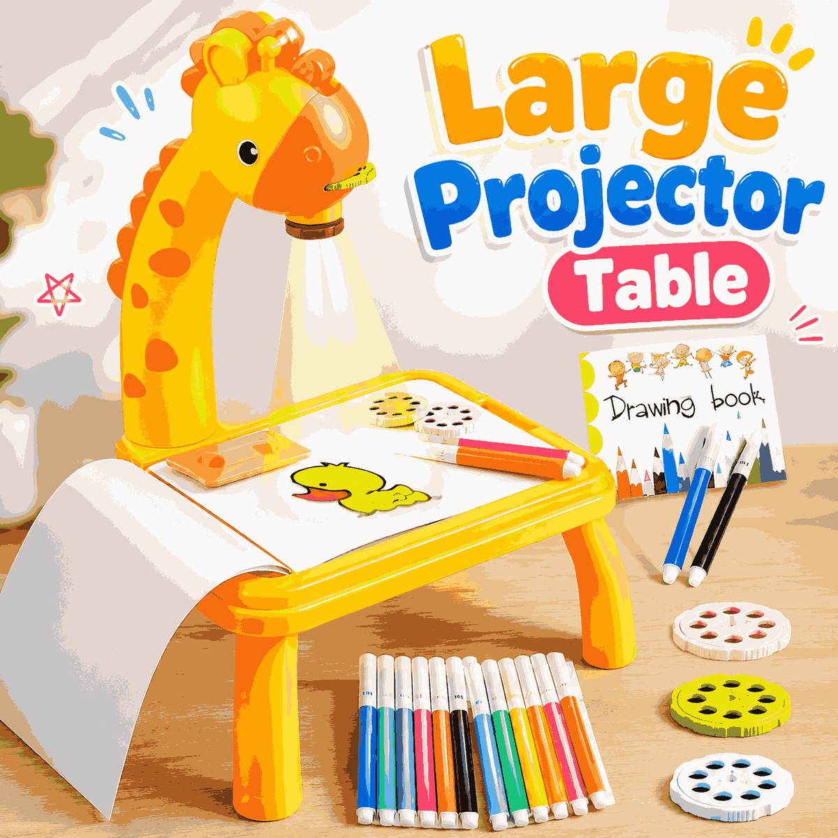 3 In 1 Kids Drawing Projector Table (Random Color)