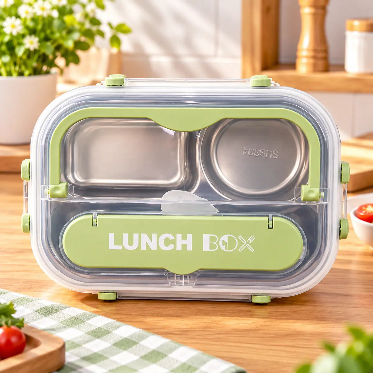4 Compartment Stainless Steel Lunch Box (029-12)