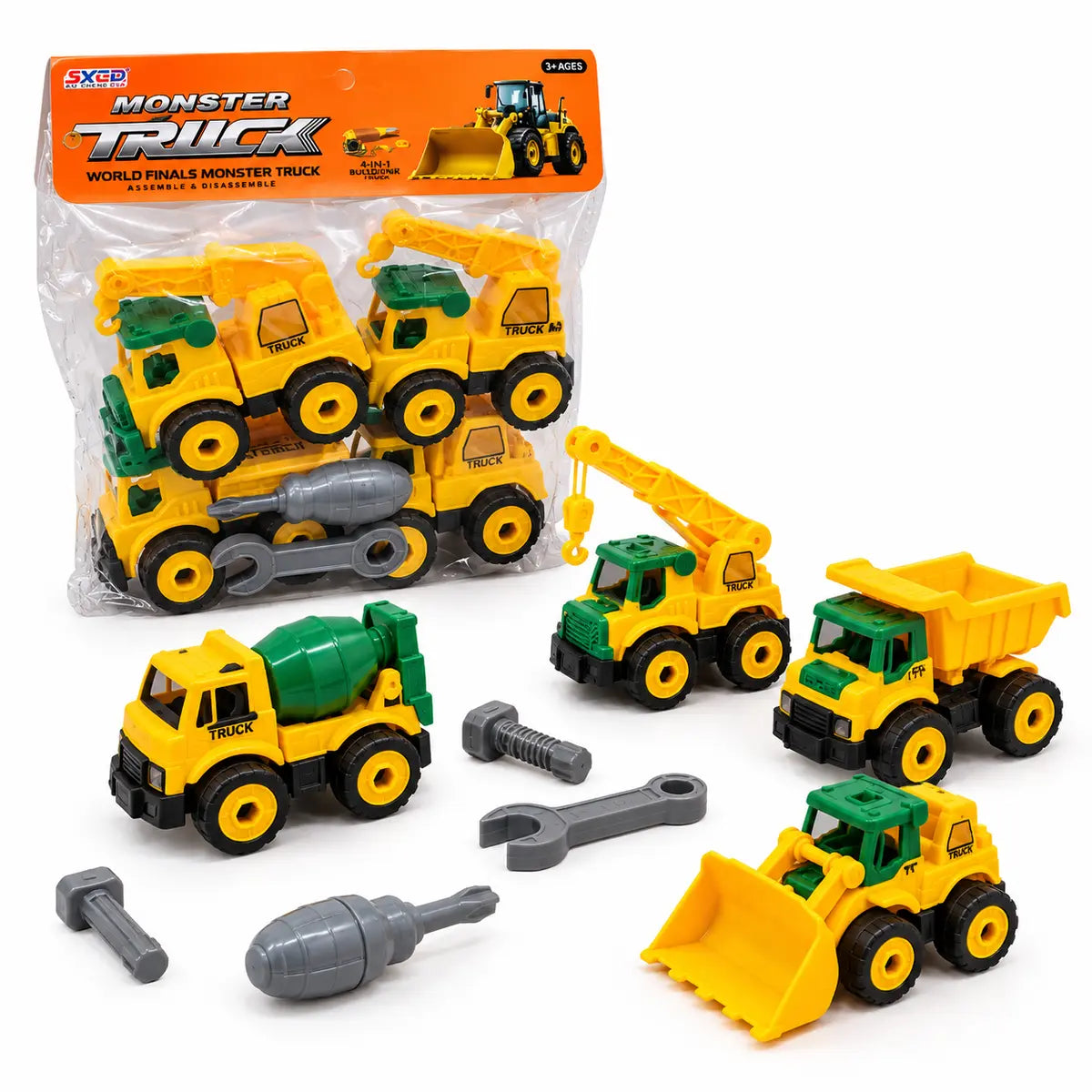 4 in 1 construction truck toy playset with screwdriver and wrench tools for kids DIY assembly play