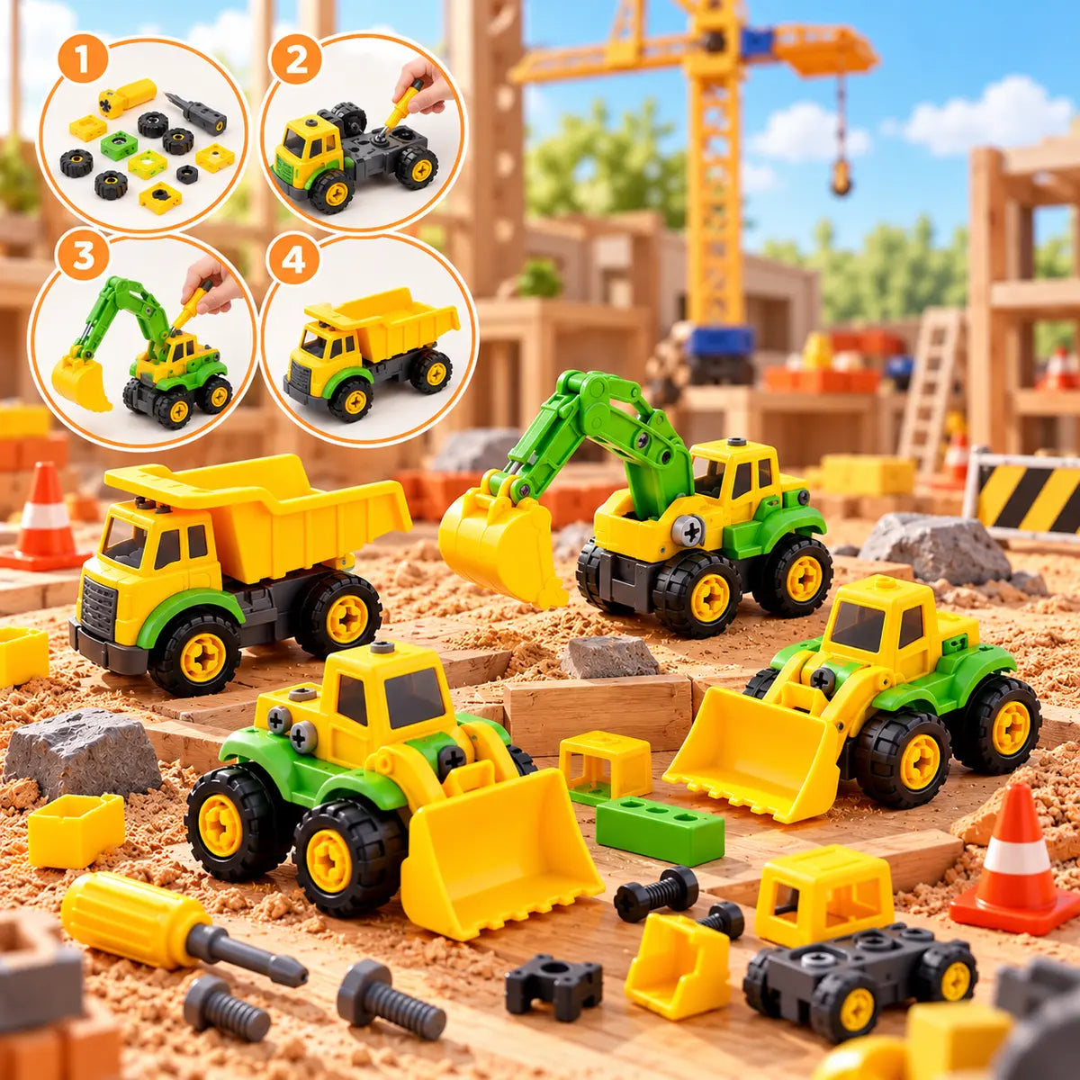 4 In 1 Construction Truck Toy Playset with Tools (90035-MR)