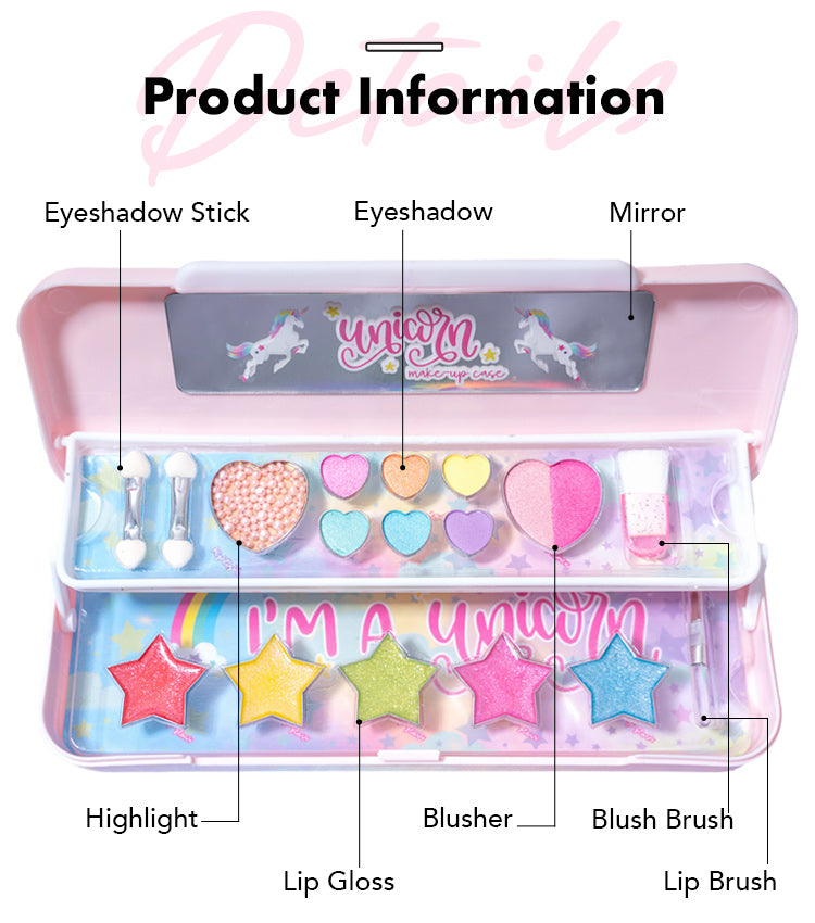 Kids Makeup & Stationery Box – 2-in-1 Pencil Case with Washable Eyeshadow Set (2962F)
