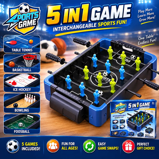 5-in-1 multiplayer tabletop sports game set with football, basketball,
