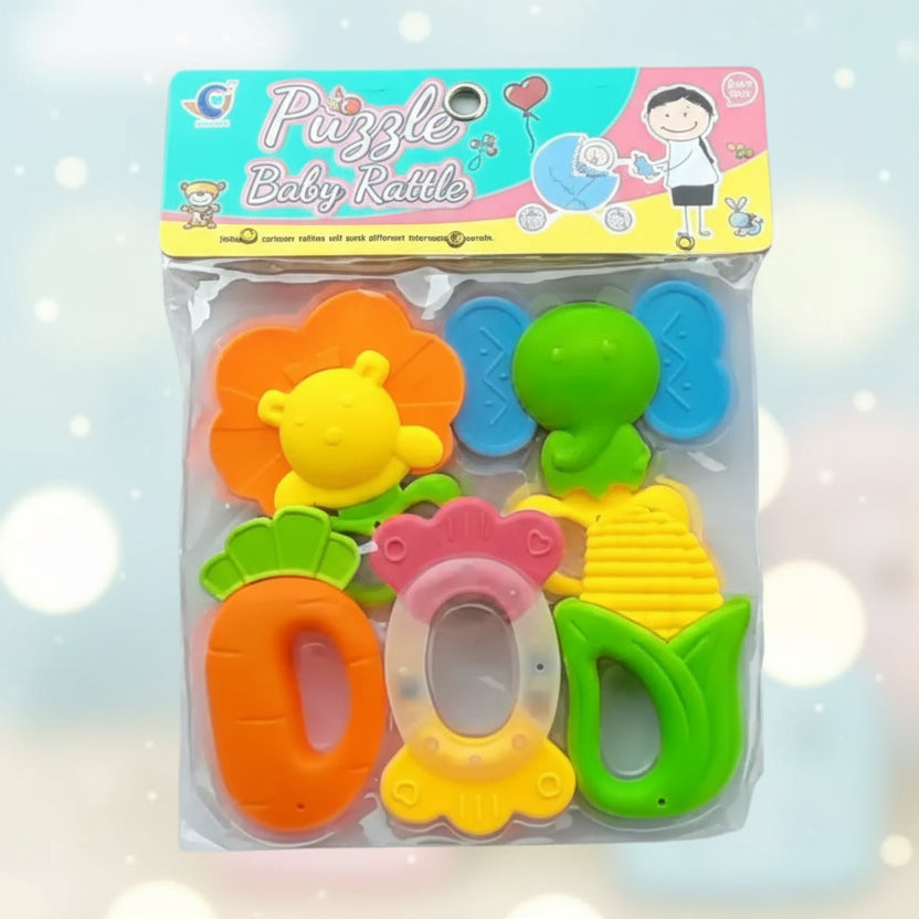 5 Colors Puzzle Baby Rattle & Teether – Safe & Fun Infant Toy
