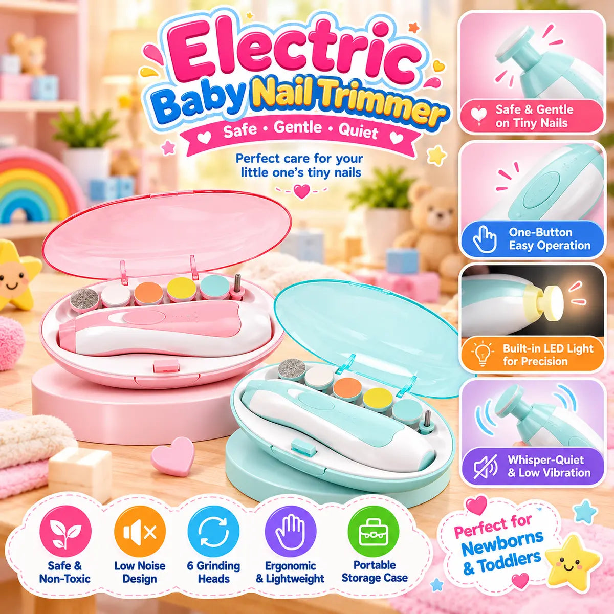 6 in 1 Electric Baby Nail Trimmer Kit (Random Color | A1124)