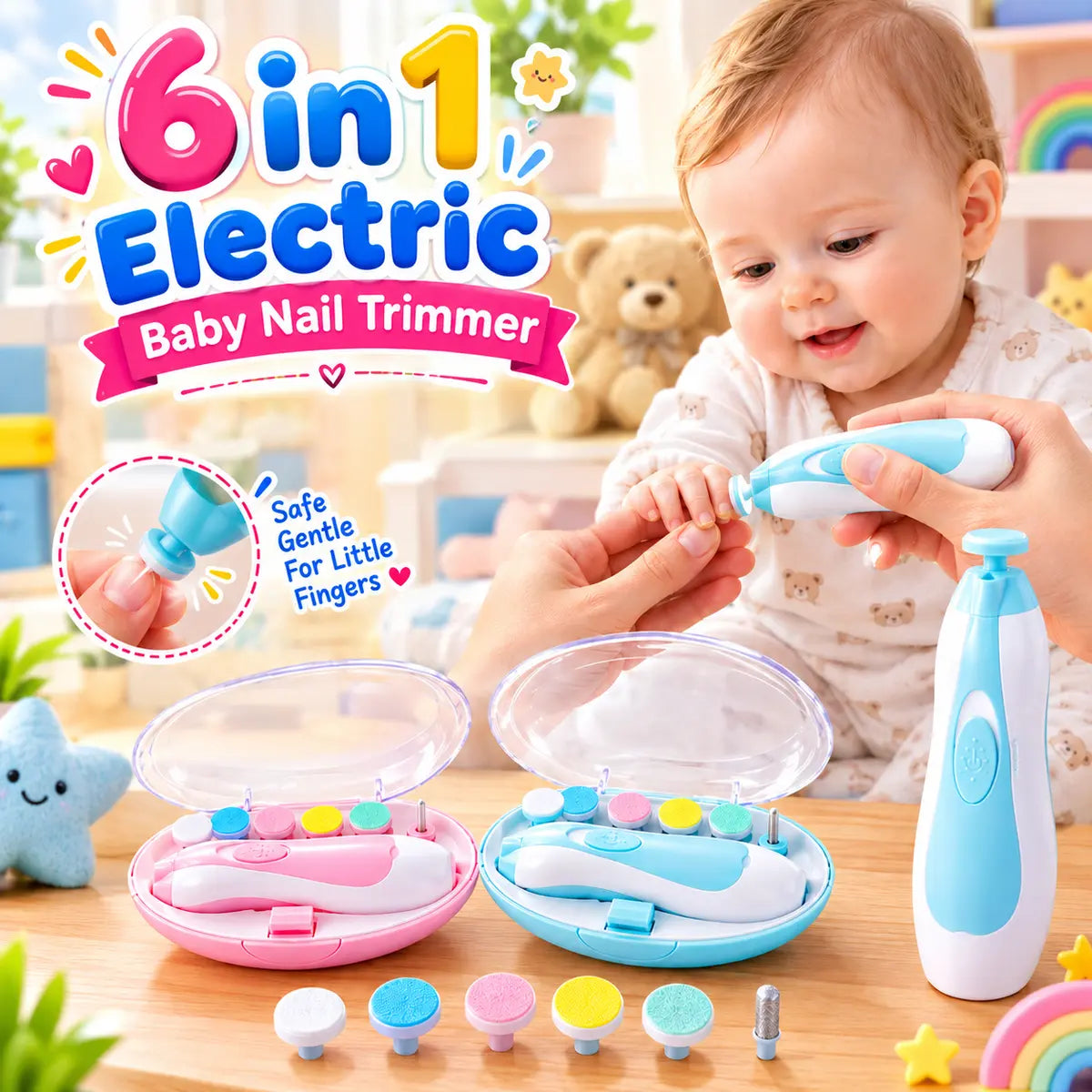 6 in 1 Electric Baby Nail Trimmer Kit (Random Color | A1124)