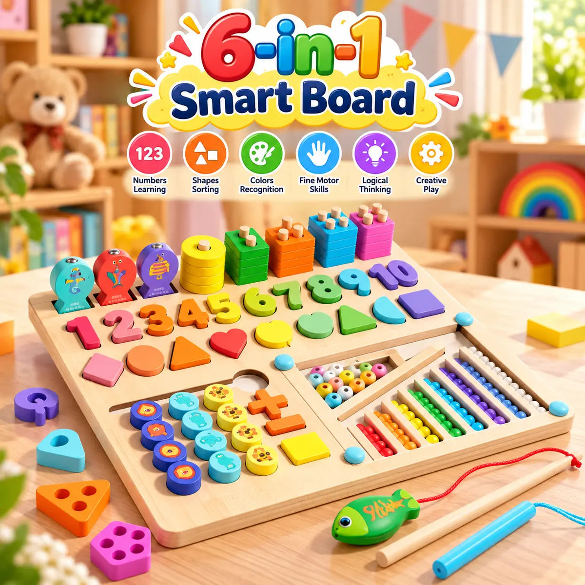 6-in-1 Montessori Wooden Smart Board (2025-44)