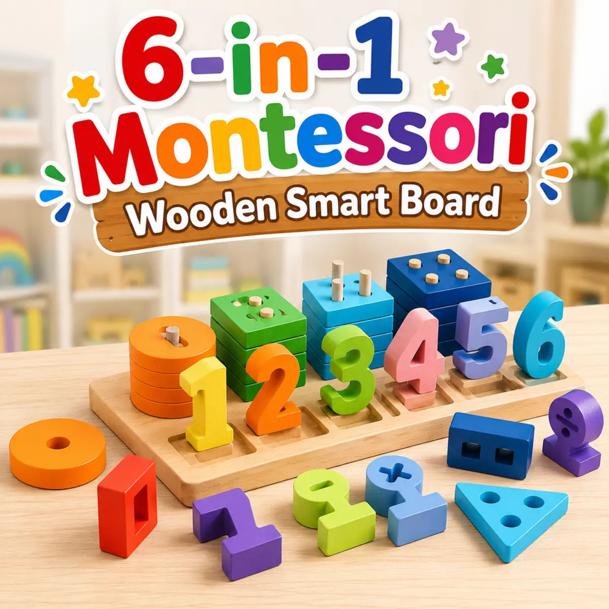 Wooden Number Board – Counting Sorting & Stacking Learning Toy for Kids (2025-19)