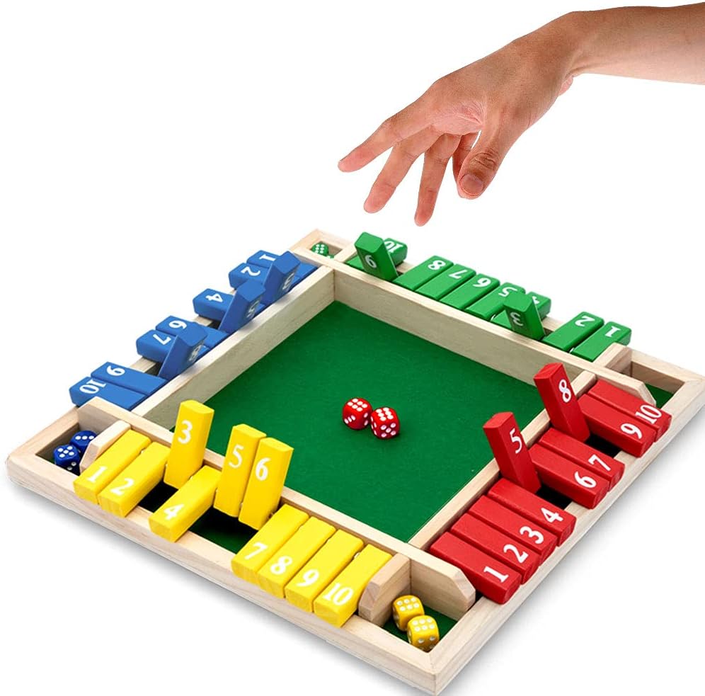 Shut The Box Dice Game – Wooden Family Math Board Game 2–4 Players (2025-39)