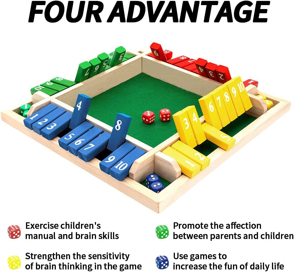 Shut The Box Dice Game – Wooden Family Math Board Game 2–4 Players (2025-39)